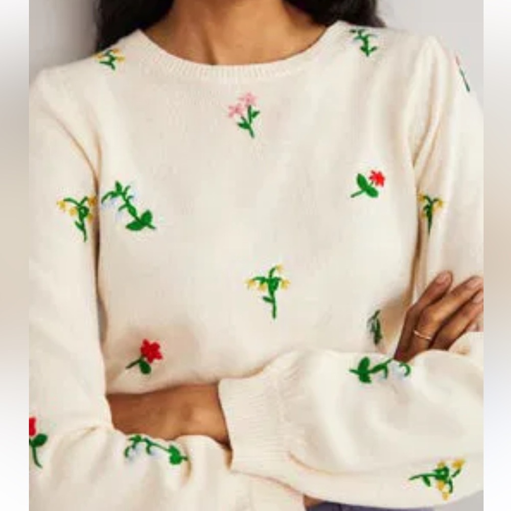 Boden Floral Embroidered Knitted Jumper Flower Cream Sweater Size 4